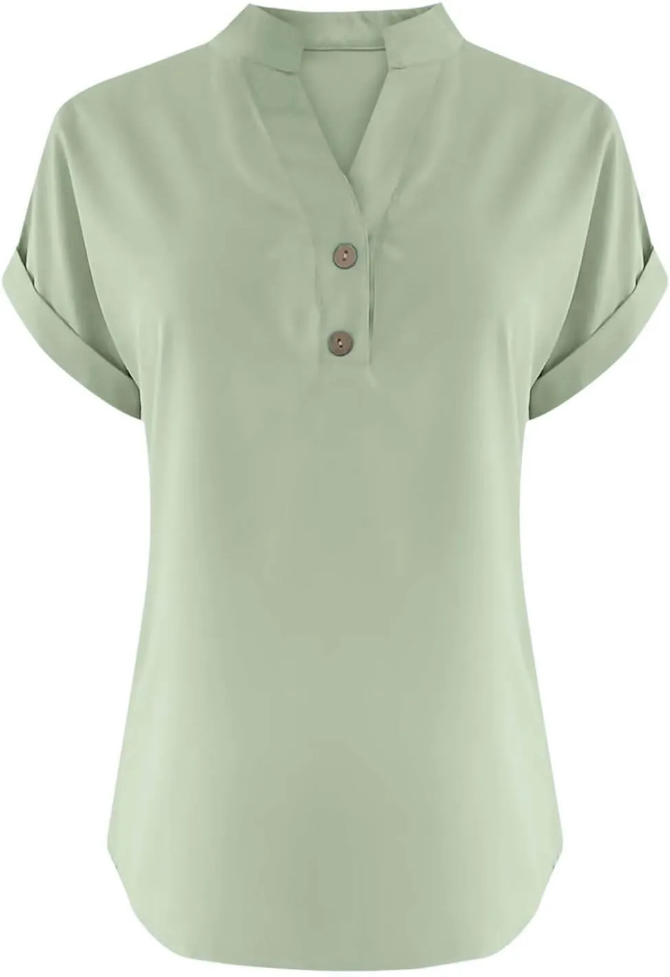Womens Button Down Linen Shirt Short Sleeve V Neck Shirts Solid Color Comfy Tops Summer Casual Dressy Tunic Top
