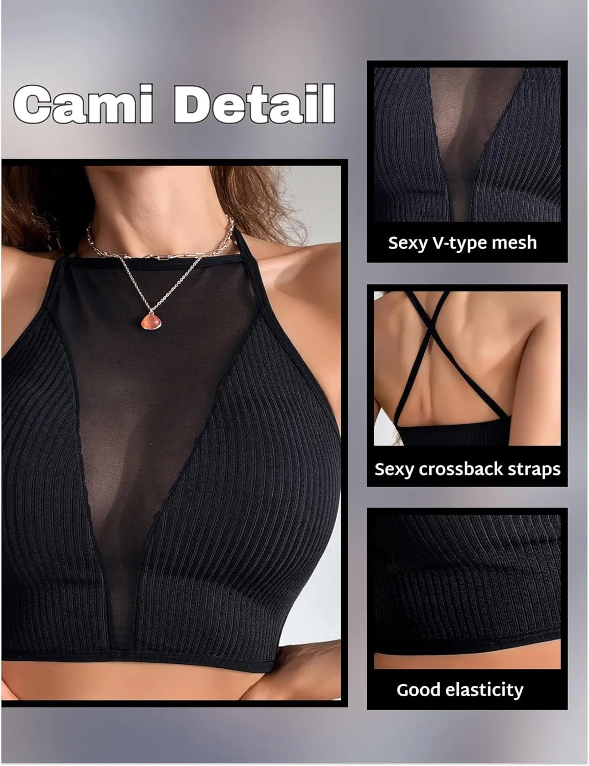 Women's Camisole Tank Top Deep V Neck Sheer Mesh Sexy Crisscross Crop Going Out Bralette Tops