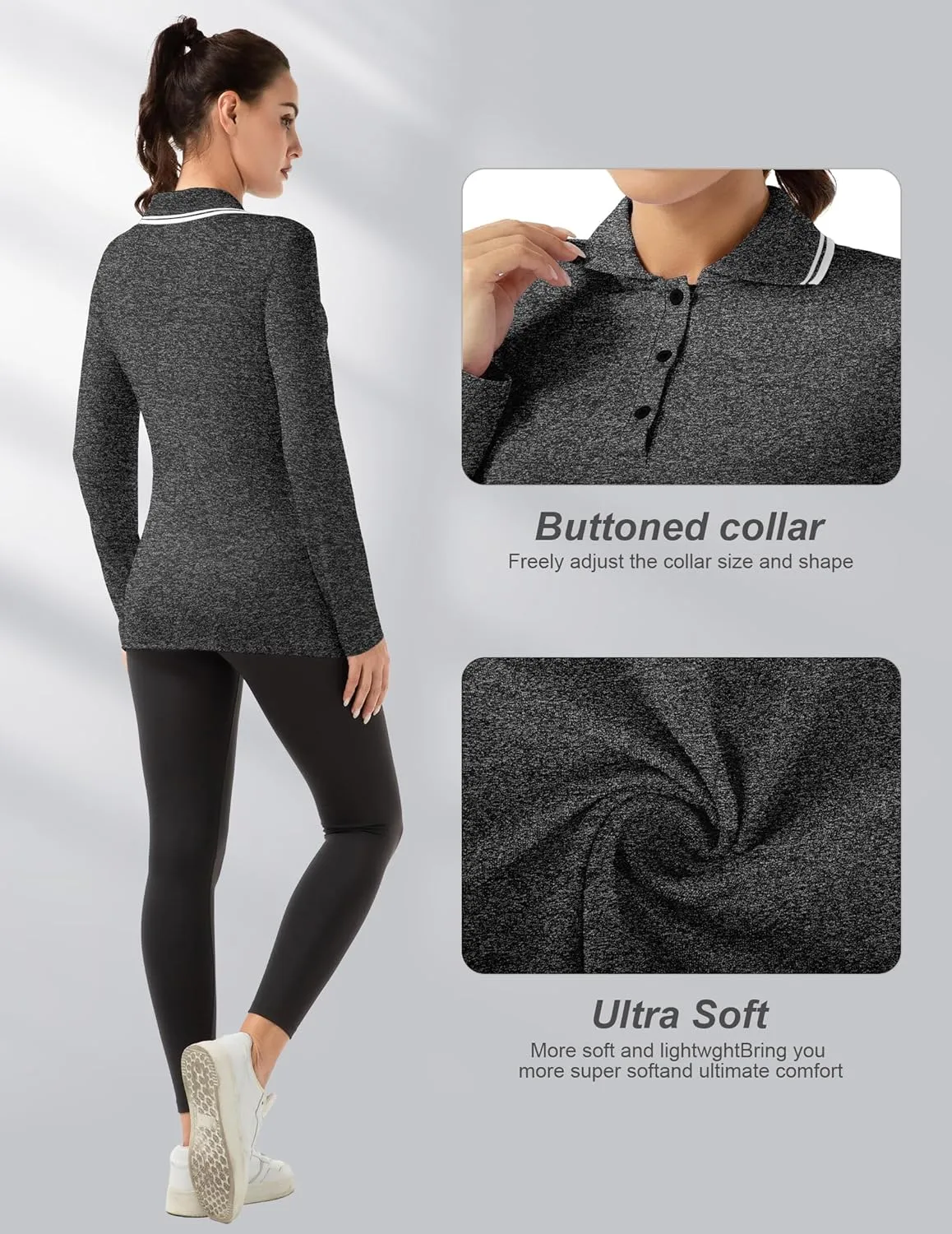 Women's Golf Polo Shirts Long Sleeve Workout Tops UPF 50  Sun Protection Quick Dry Lightweight Active Tennis Shirts