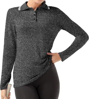 Women's Golf Polo Shirts Long Sleeve Workout Tops UPF 50  Sun Protection Quick Dry Lightweight Active Tennis Shirts