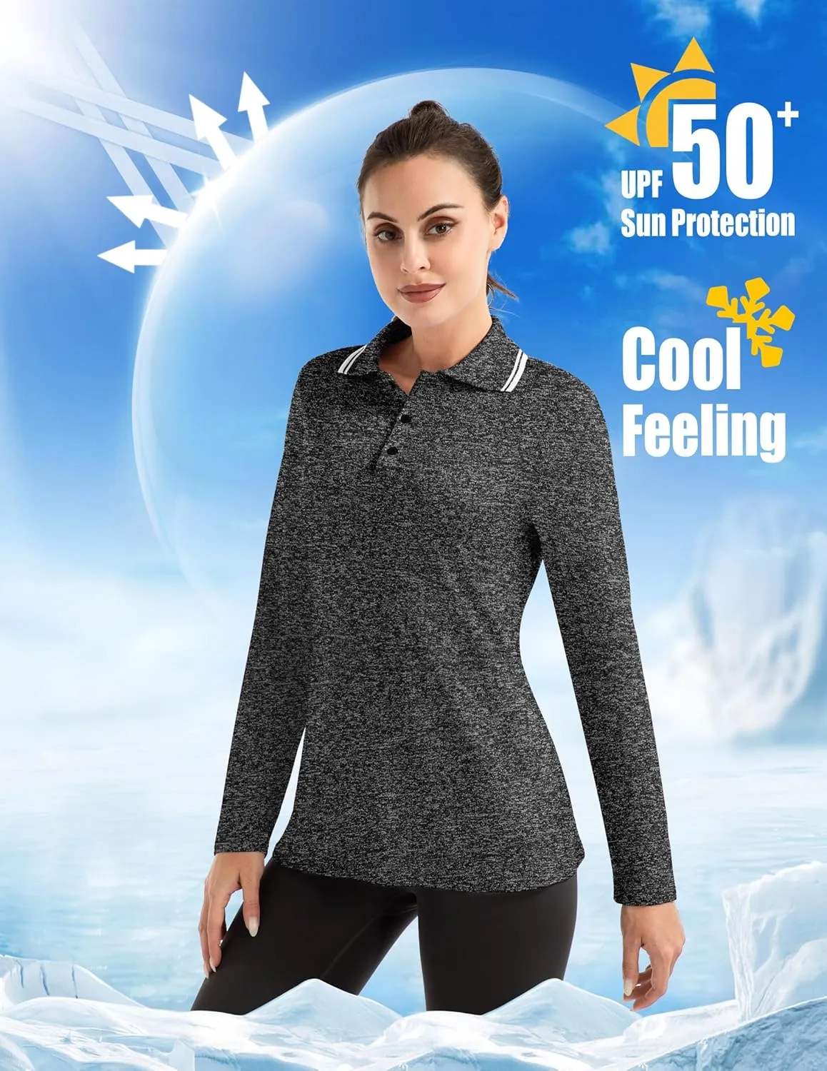 Women's Golf Polo Shirts Long Sleeve Workout Tops UPF 50  Sun Protection Quick Dry Lightweight Active Tennis Shirts