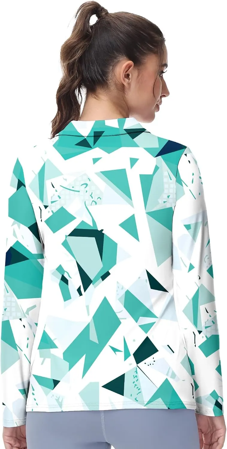 Women's Golf Polo Shirts Long Sleeve Workout Tops V Neck UPF 50  Sun Protection Quick Dry Lightweight Active Shirts