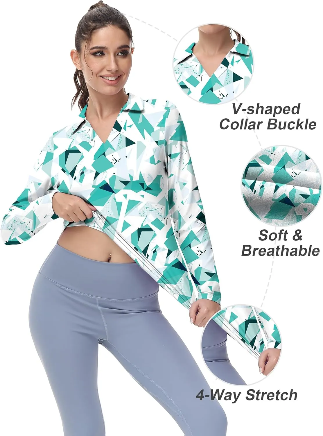Women's Golf Polo Shirts Long Sleeve Workout Tops V Neck UPF 50  Sun Protection Quick Dry Lightweight Active Shirts