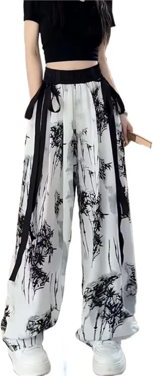 Women's High-Waist Tie-Dye Chiffon Wide-Leg Pants, Summer Lightweight Loose Straight-Leg Casual Trousers
