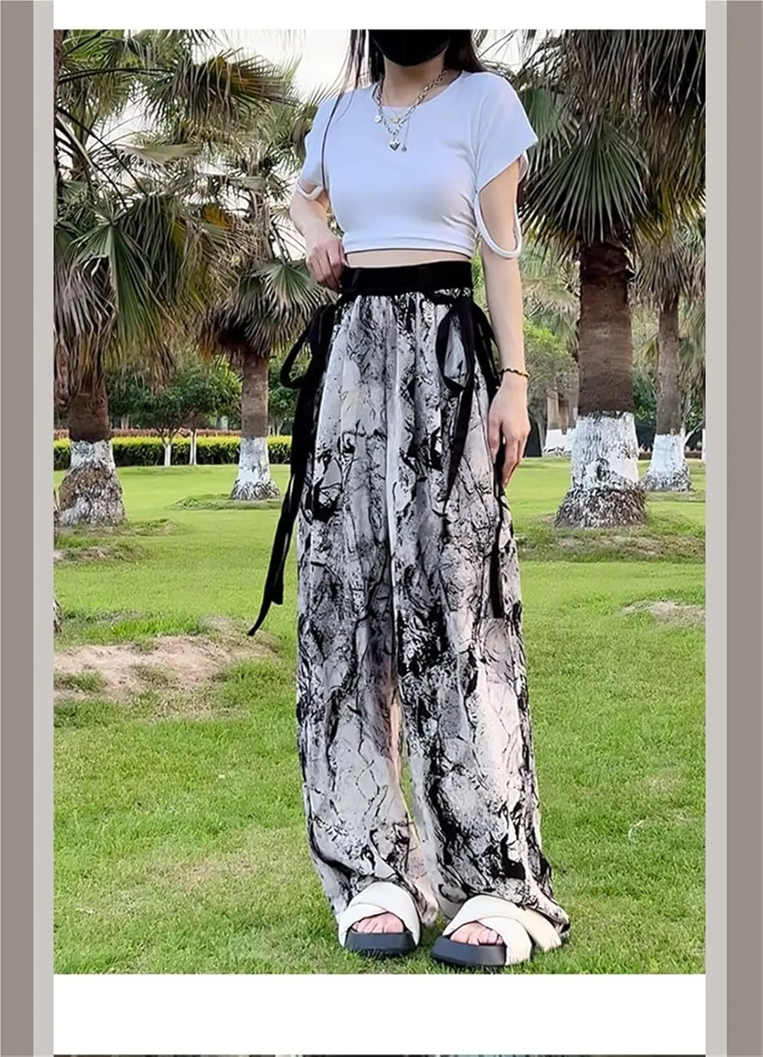 Women's High-Waist Tie-Dye Chiffon Wide-Leg Pants, Summer Lightweight Loose Straight-Leg Casual Trousers