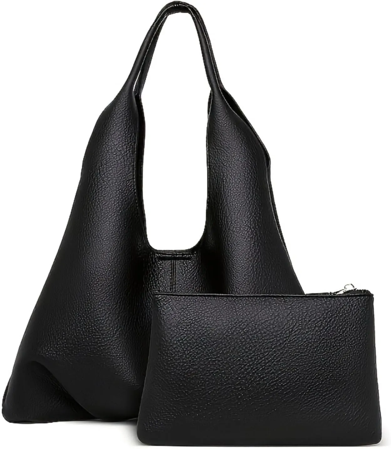 Womens Hobo Bag with Removable Pouch PU Leather Tote Bag Set, Large Handbag Shoulder Bags Zipper Purse for Work (Black)
