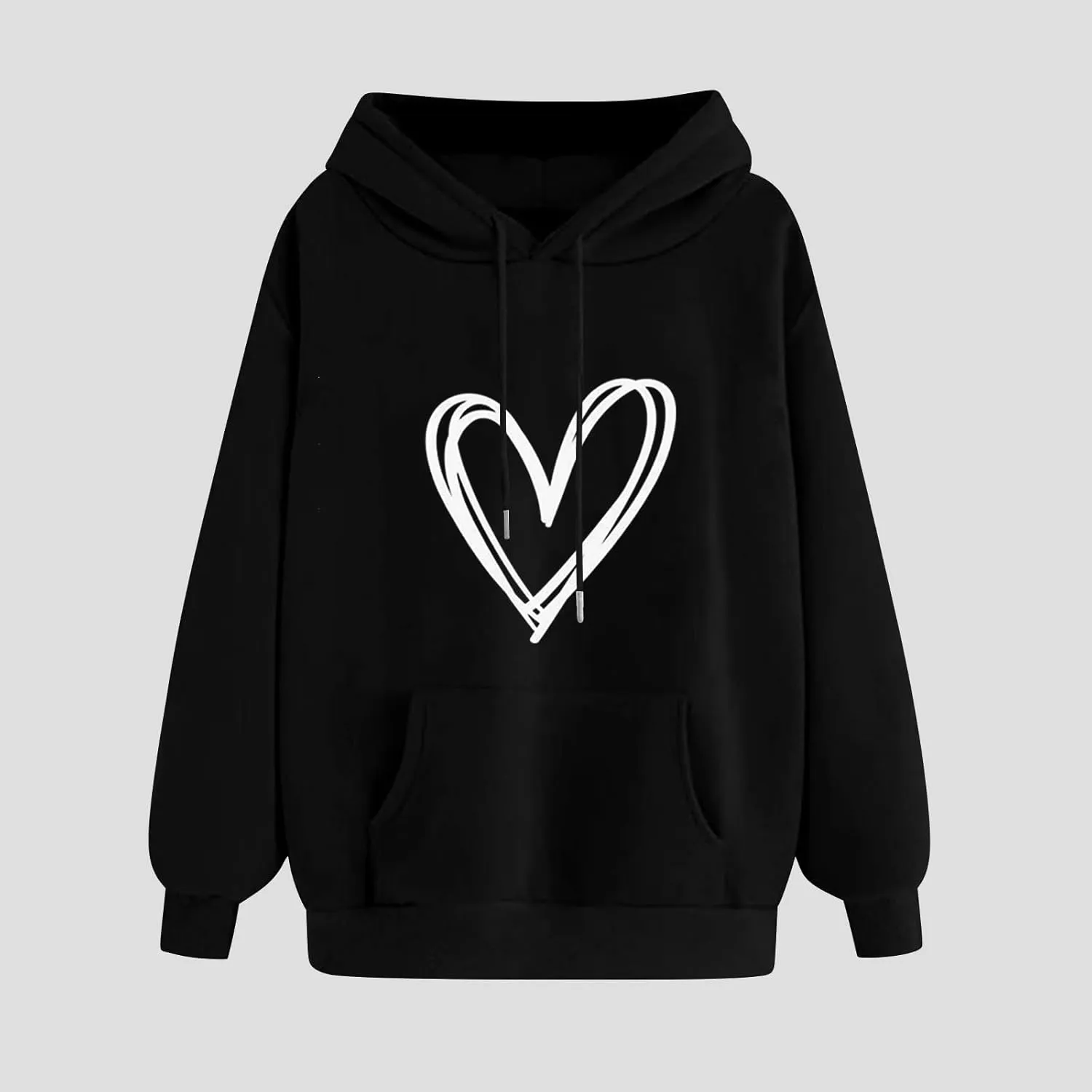 Women's Hooded Sweatshirts Long Sleeve Love Heart Graphic Print Pullover Cute Fleece Hoodies with Pocket