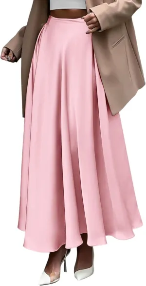 Women's Satin High-Waisted Floor-Length Midi Skirt - Smooth & Elegant Design, Perfect for Weddings & Formal