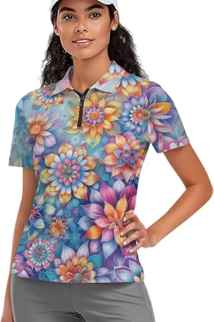 Women's Short Sleeve Golf Tennis Shirts Lightweight Zip Up Quick Dry Workout Pullover Tops Polo Shirts XS-2XL