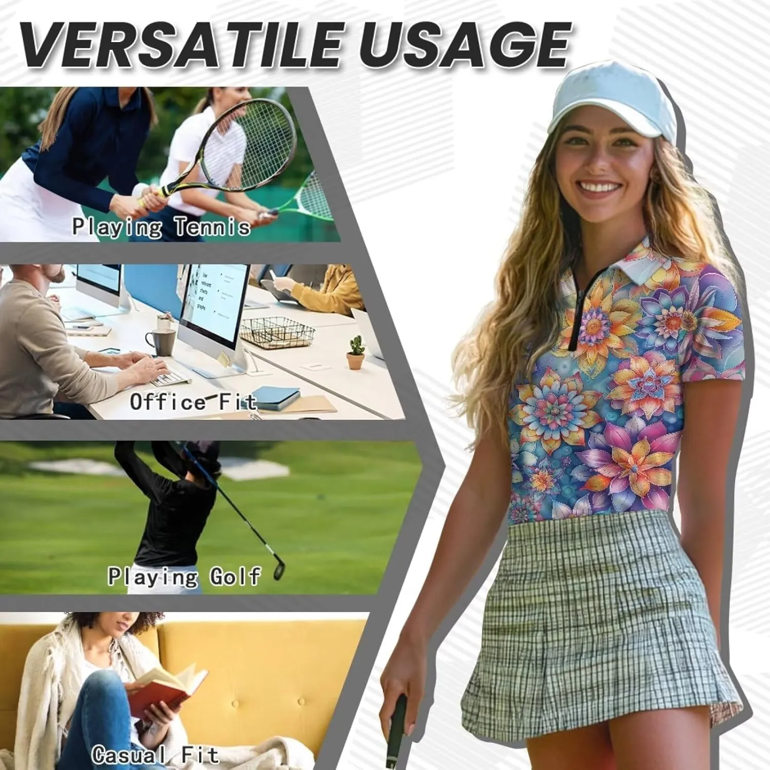 Women's Short Sleeve Golf Tennis Shirts Lightweight Zip Up Quick Dry Workout Pullover Tops Polo Shirts XS-2XL
