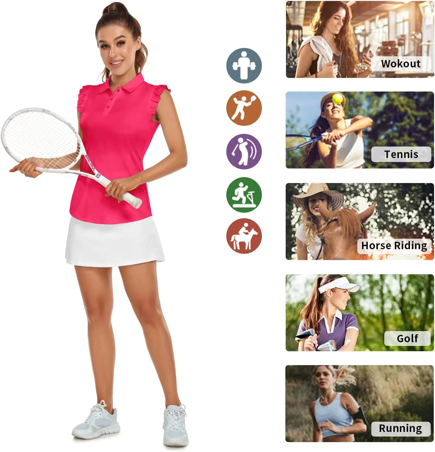 Womens Sleeveless Golf Shirt Ruffle Sleeve Polo Shirts Moisture Wicking Golf Apparel Tennis Shirts Golf Tank Tops