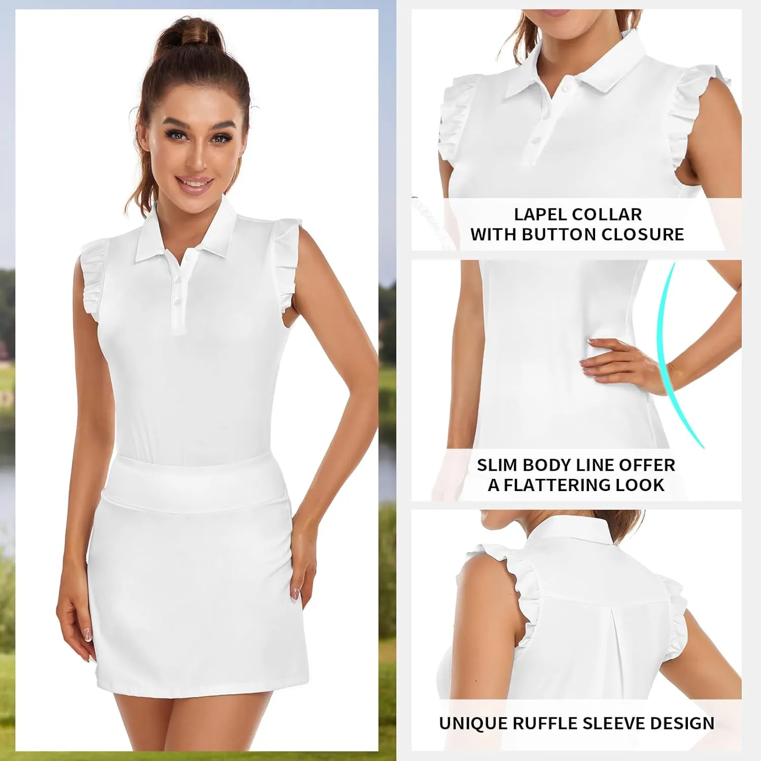 Womens Sleeveless Golf Shirt Ruffle Sleeve Polo Shirts Moisture Wicking Golf Apparel Tennis Shirts Golf Tank Tops