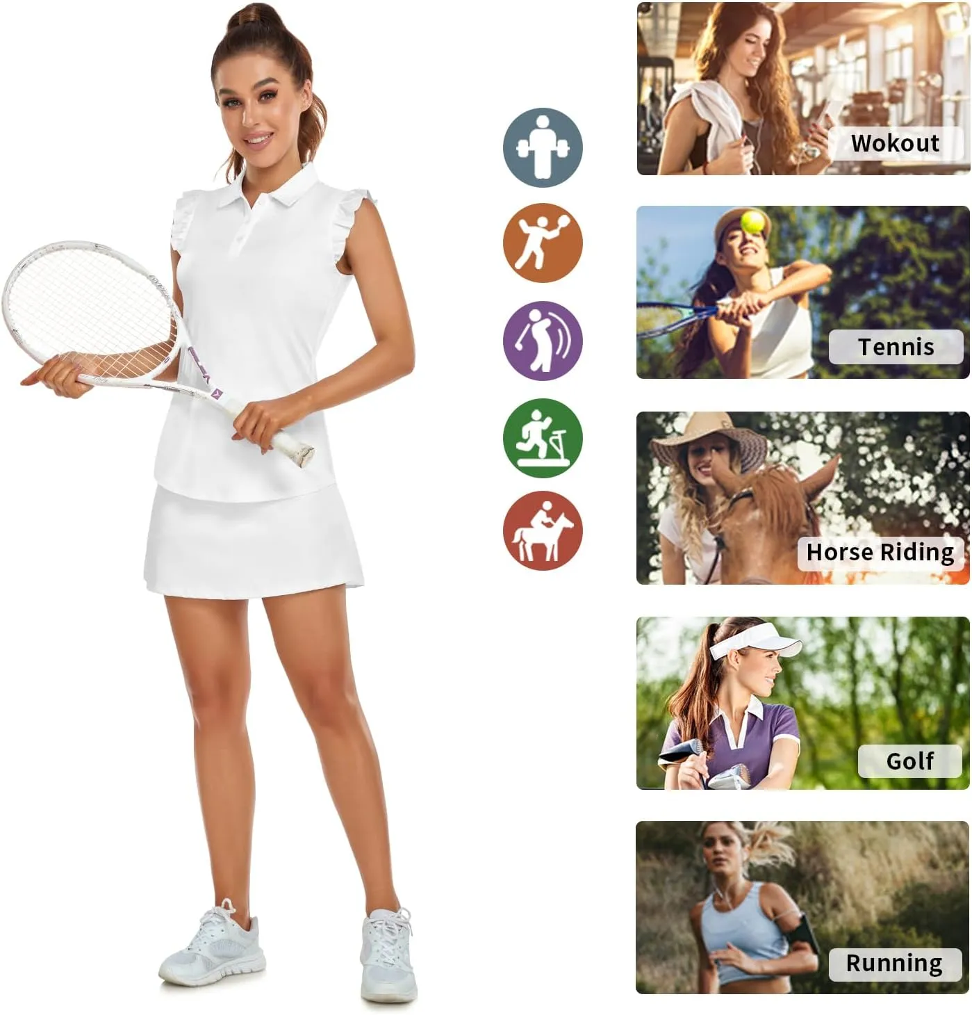 Womens Sleeveless Golf Shirt Ruffle Sleeve Polo Shirts Moisture Wicking Golf Apparel Tennis Shirts Golf Tank Tops