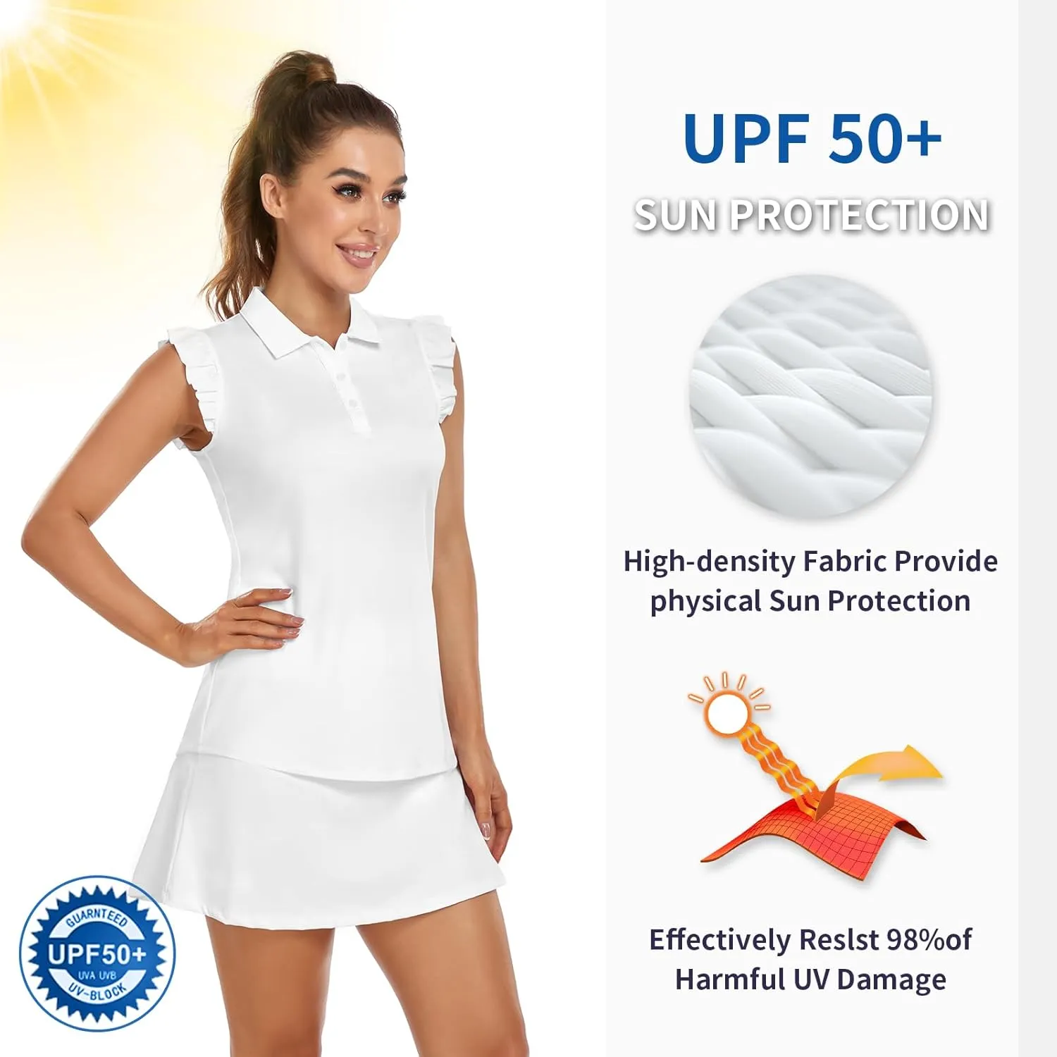 Womens Sleeveless Golf Shirt Ruffle Sleeve Polo Shirts Moisture Wicking Golf Apparel Tennis Shirts Golf Tank Tops