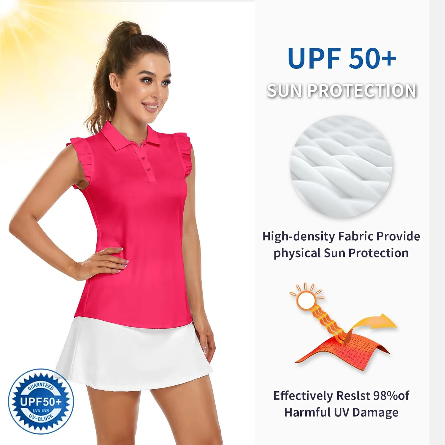 Womens Sleeveless Golf Shirt Ruffle Sleeve Polo Shirts Moisture Wicking Golf Apparel Tennis Shirts Golf Tank Tops