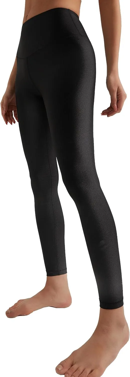 Women's Stretched Shiny Sports Leggings High Waisted Yoga Pants Tummy Control Pleather Tights