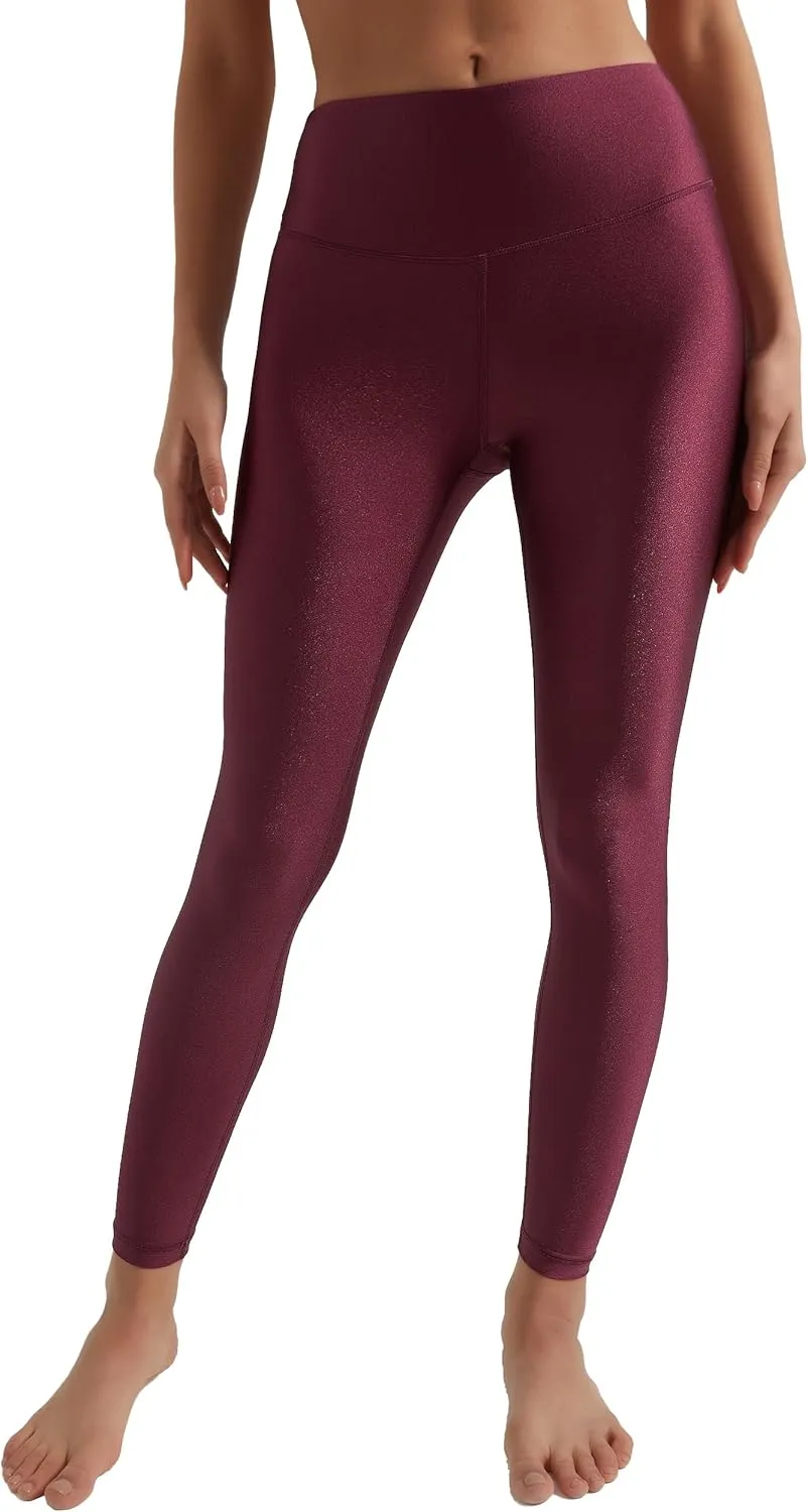 Women's Stretched Shiny Sports Leggings High Waisted Yoga Pants Tummy Control Pleather Tights