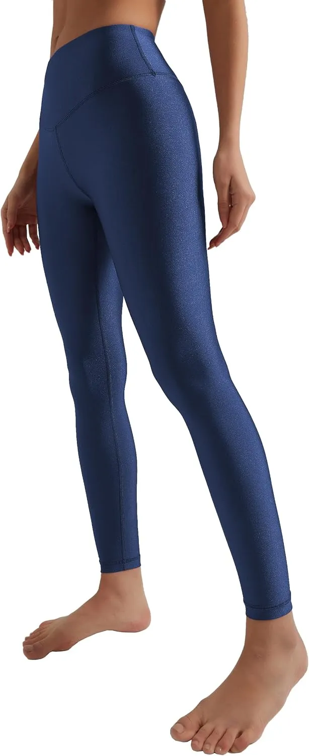 Women's Stretched Shiny Sports Leggings High Waisted Yoga Pants Tummy Control Pleather Tights