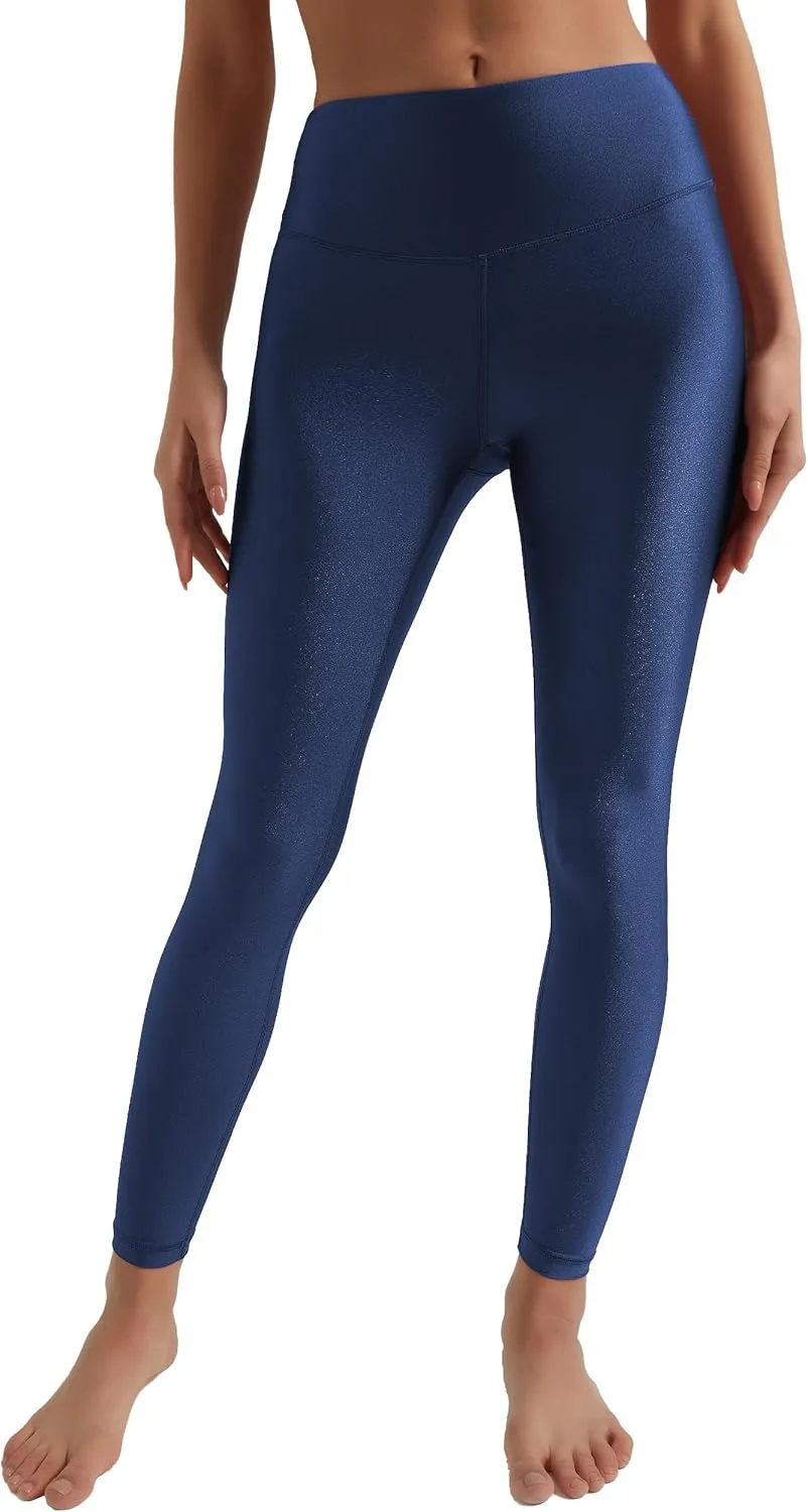 Women's Stretched Shiny Sports Leggings High Waisted Yoga Pants Tummy Control Pleather Tights