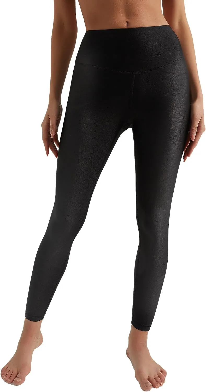 Women's Stretched Shiny Sports Leggings High Waisted Yoga Pants Tummy Control Pleather Tights