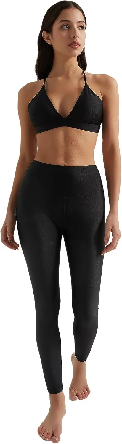 Women's Stretched Shiny Sports Leggings High Waisted Yoga Pants Tummy Control Pleather Tights