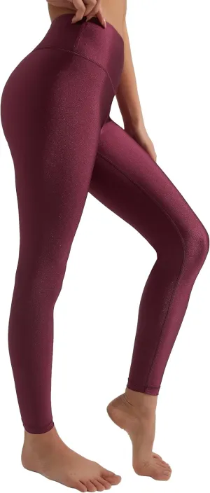 Women's Stretched Shiny Sports Leggings High Waisted Yoga Pants Tummy Control Pleather Tights