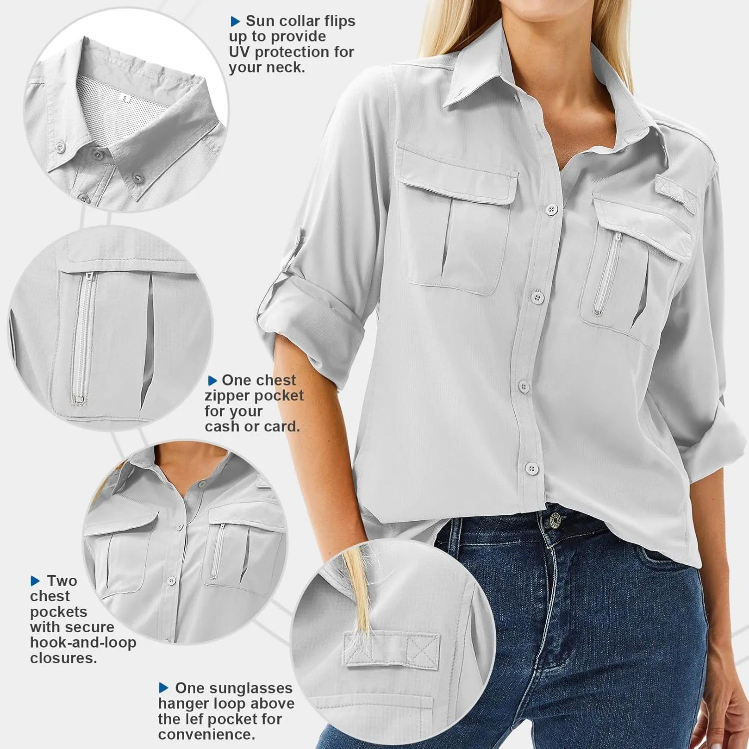Women's UPF 50 Long Sleeve UV Sun Protection Safari Shirts Outdoor Quick Dry Fishing Hiking Travel Shirts
