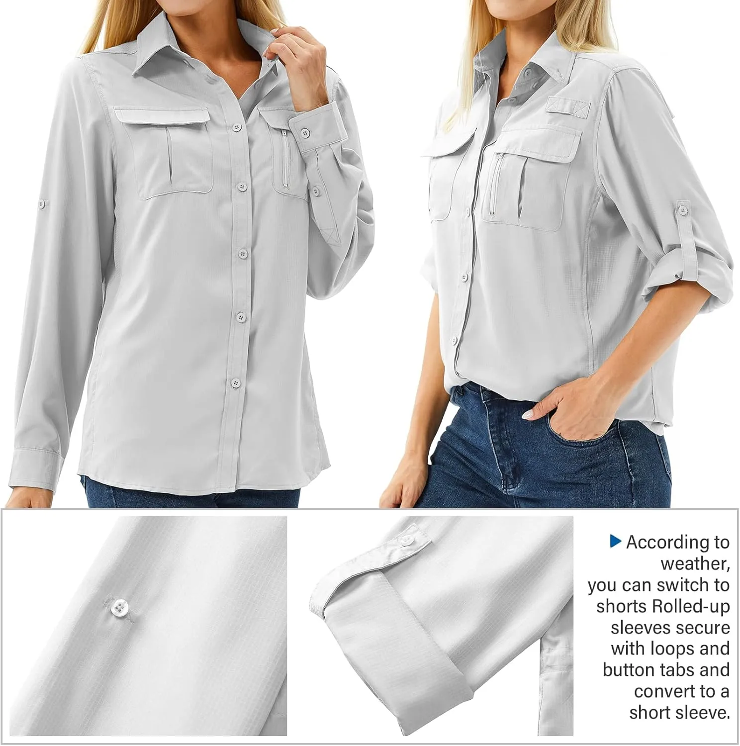 Women's UPF 50 Long Sleeve UV Sun Protection Safari Shirts Outdoor Quick Dry Fishing Hiking Travel Shirts