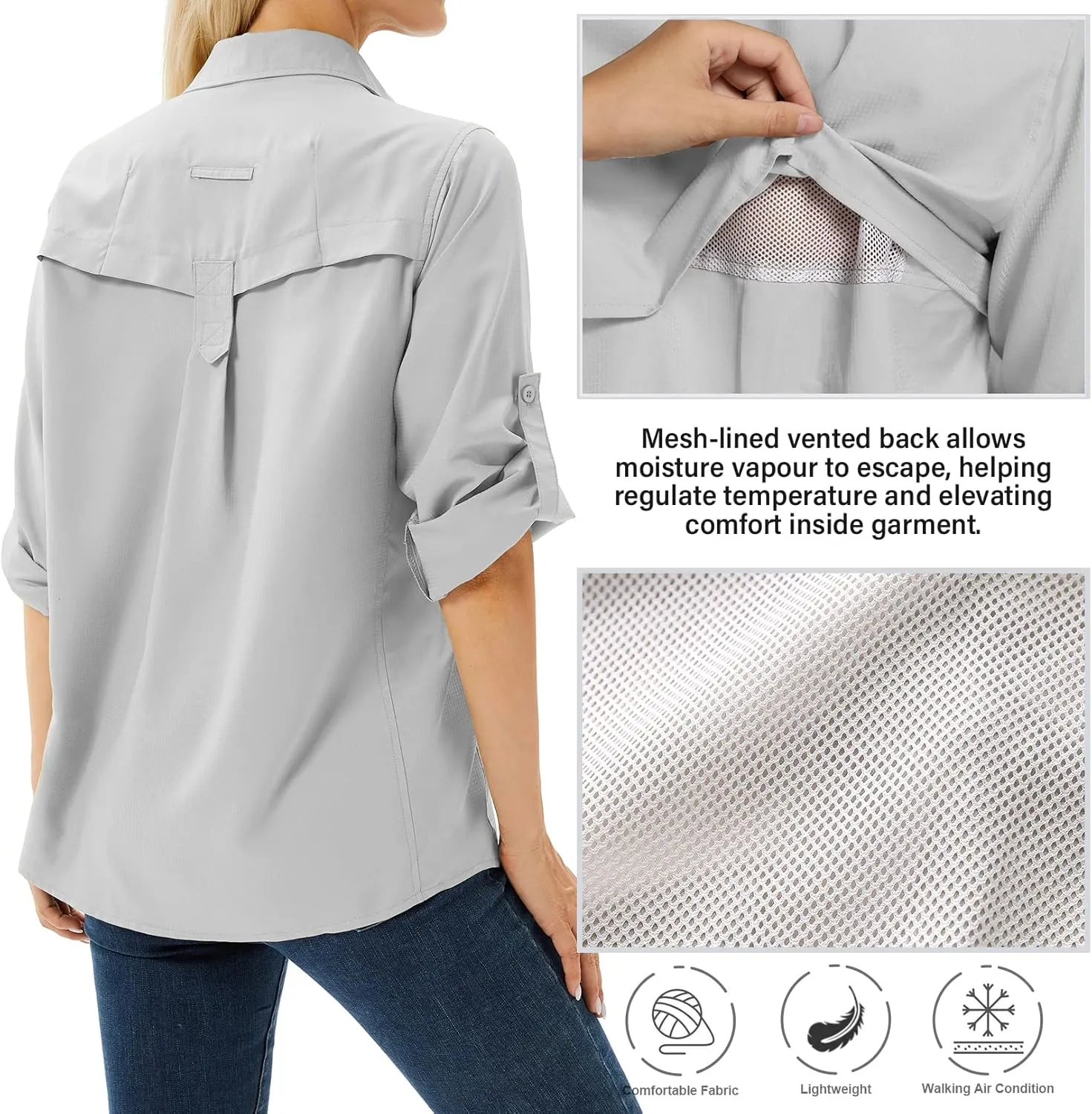 Women's UPF 50 Long Sleeve UV Sun Protection Safari Shirts Outdoor Quick Dry Fishing Hiking Travel Shirts