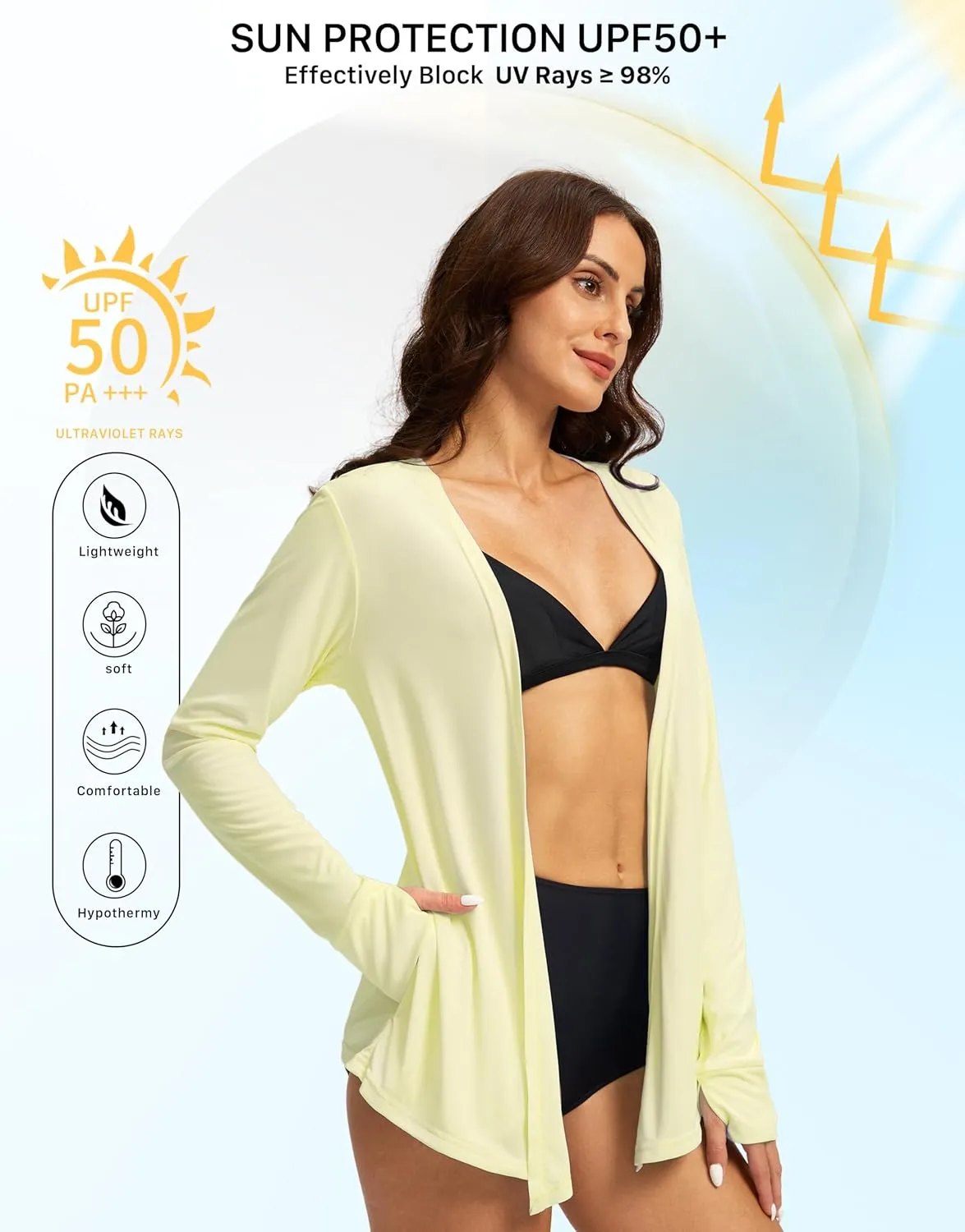 Women's UPF 50  Sun Shirt Long Sleeve UV Sun Protection Shirts Lightweight Cardigan for Women with Pockets SPF Swim Cover Up