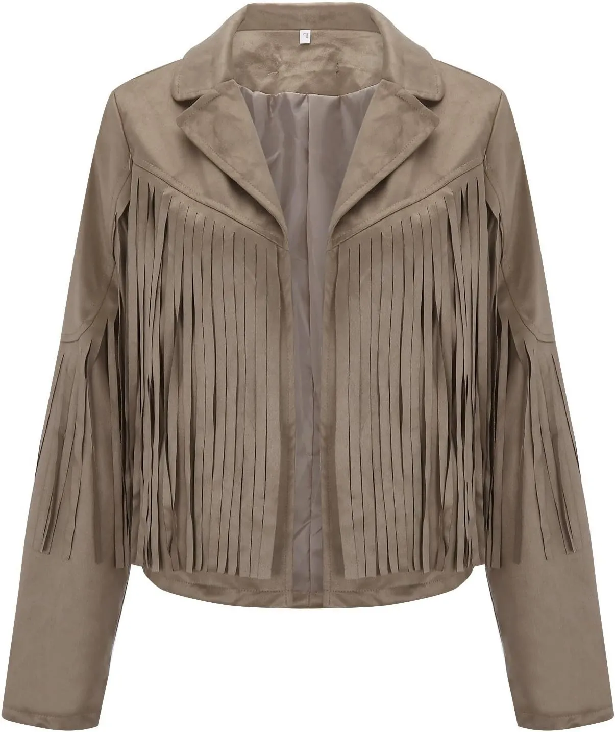 Womens Vintage Fringe Faux Suede Leather Cropped Jackets Fall Winter Motorcycle Moto Biker Short Open Front Tassel Coat