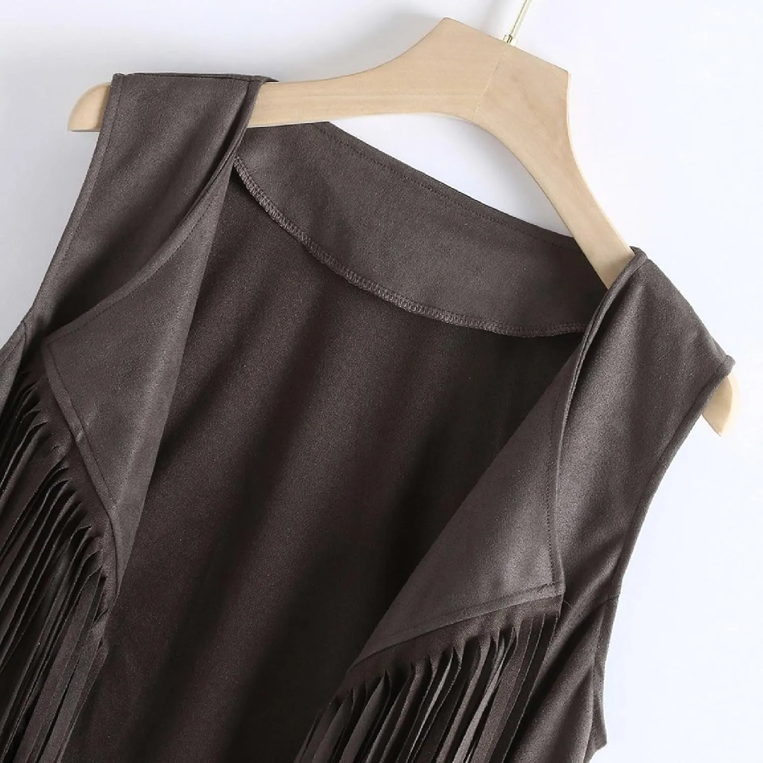 Womens Vintage Western Fringe Vest Tops 70s Hippie Costume Sleeveless Cowgirl Cowboy Faux Suede Tassel Shirt