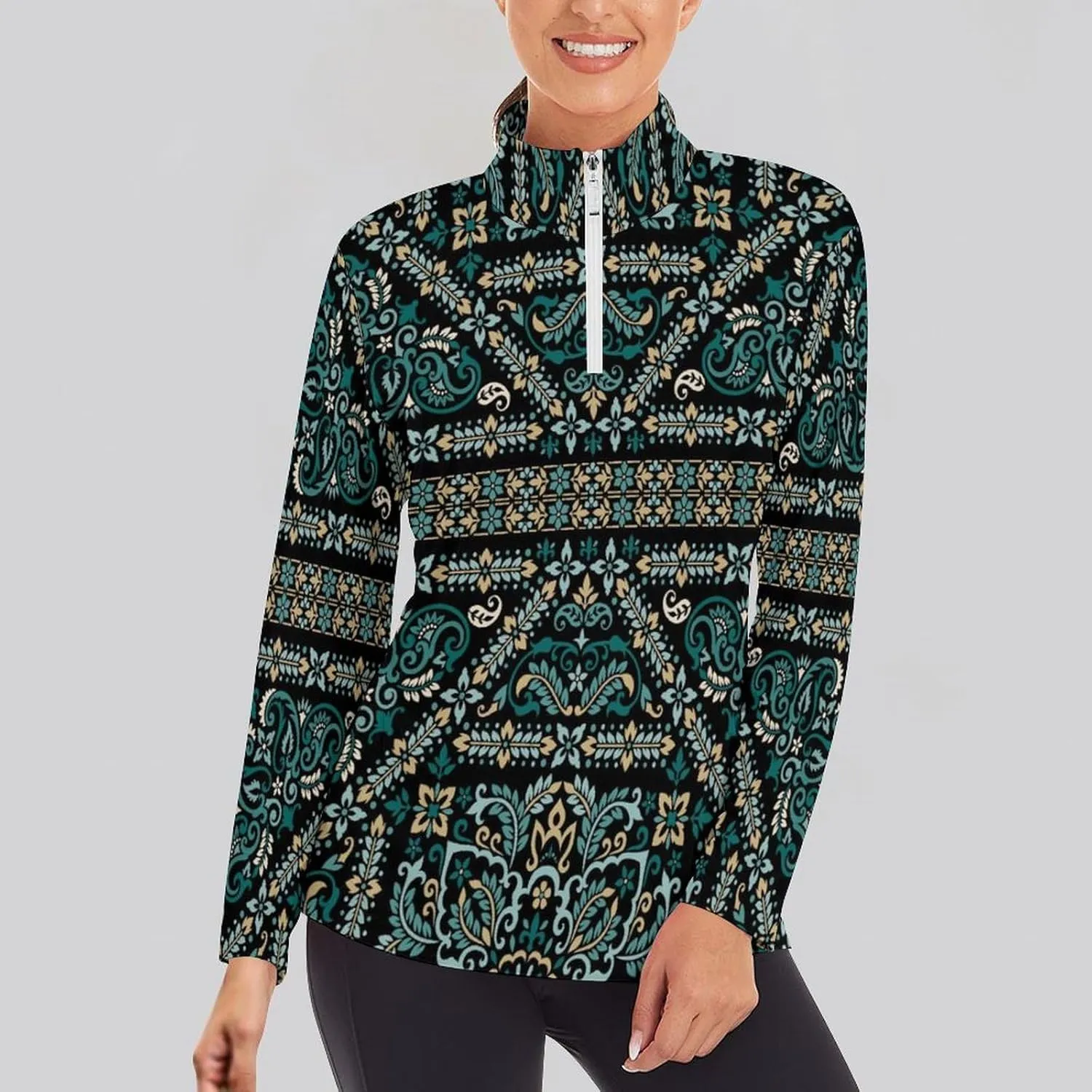 Women's Zip Shirts Pullover Long Sleeve Quick Dry Workout Hiking Athletic Shirts