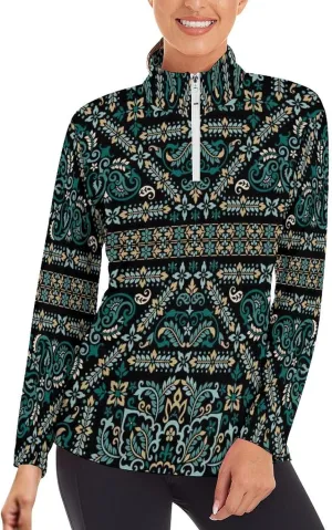 Women's Zip Shirts Pullover Long Sleeve Quick Dry Workout Hiking Athletic Shirts