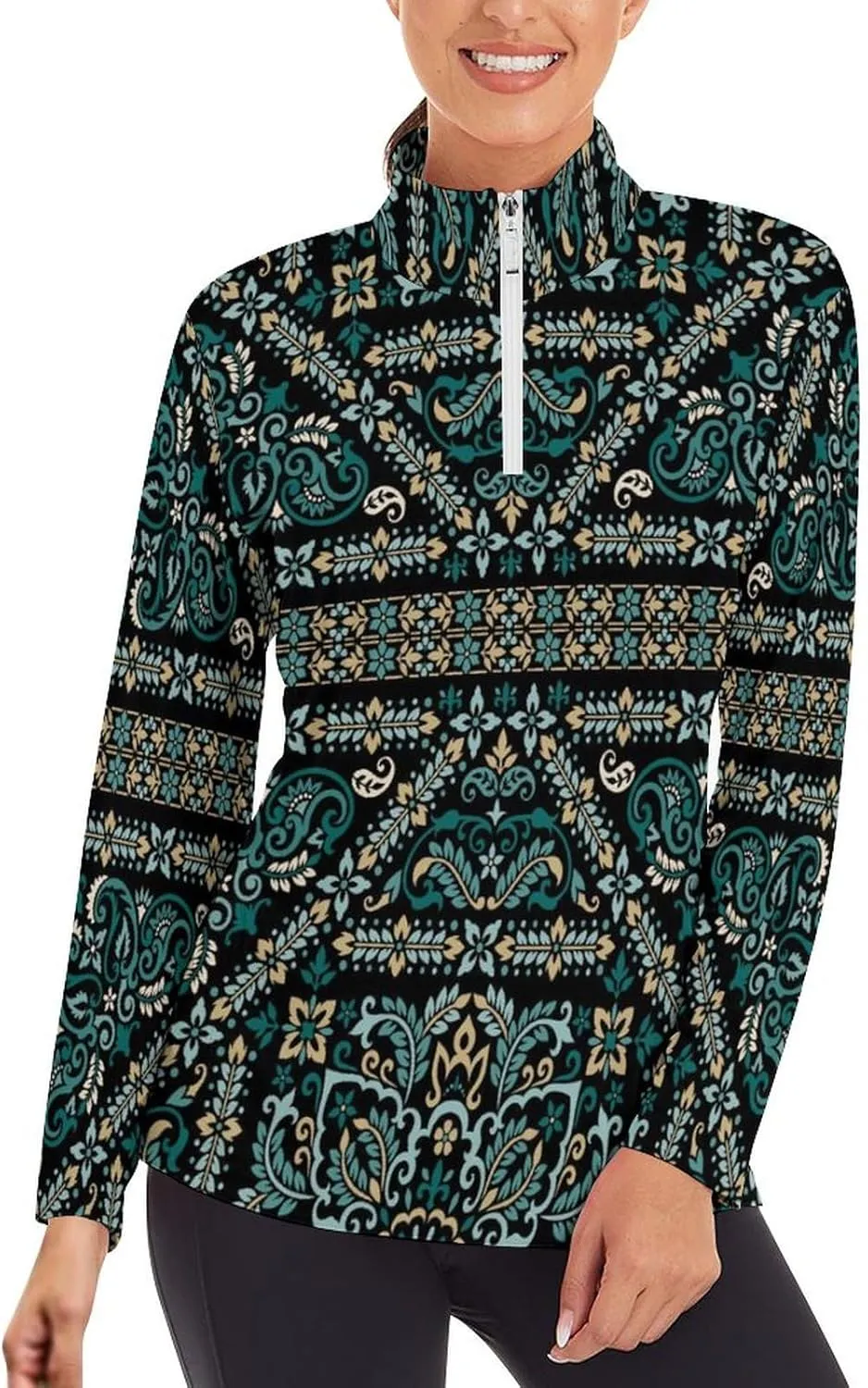 Women's Zip Shirts Pullover Long Sleeve Quick Dry Workout Hiking Athletic Shirts