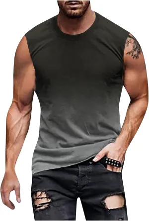 Xiaojmake Men's Workout Tank Top Quick Dry Athletic Running Muscle Tee Training Gym Shirt Ombre Sleeveless Cutoff Shirt