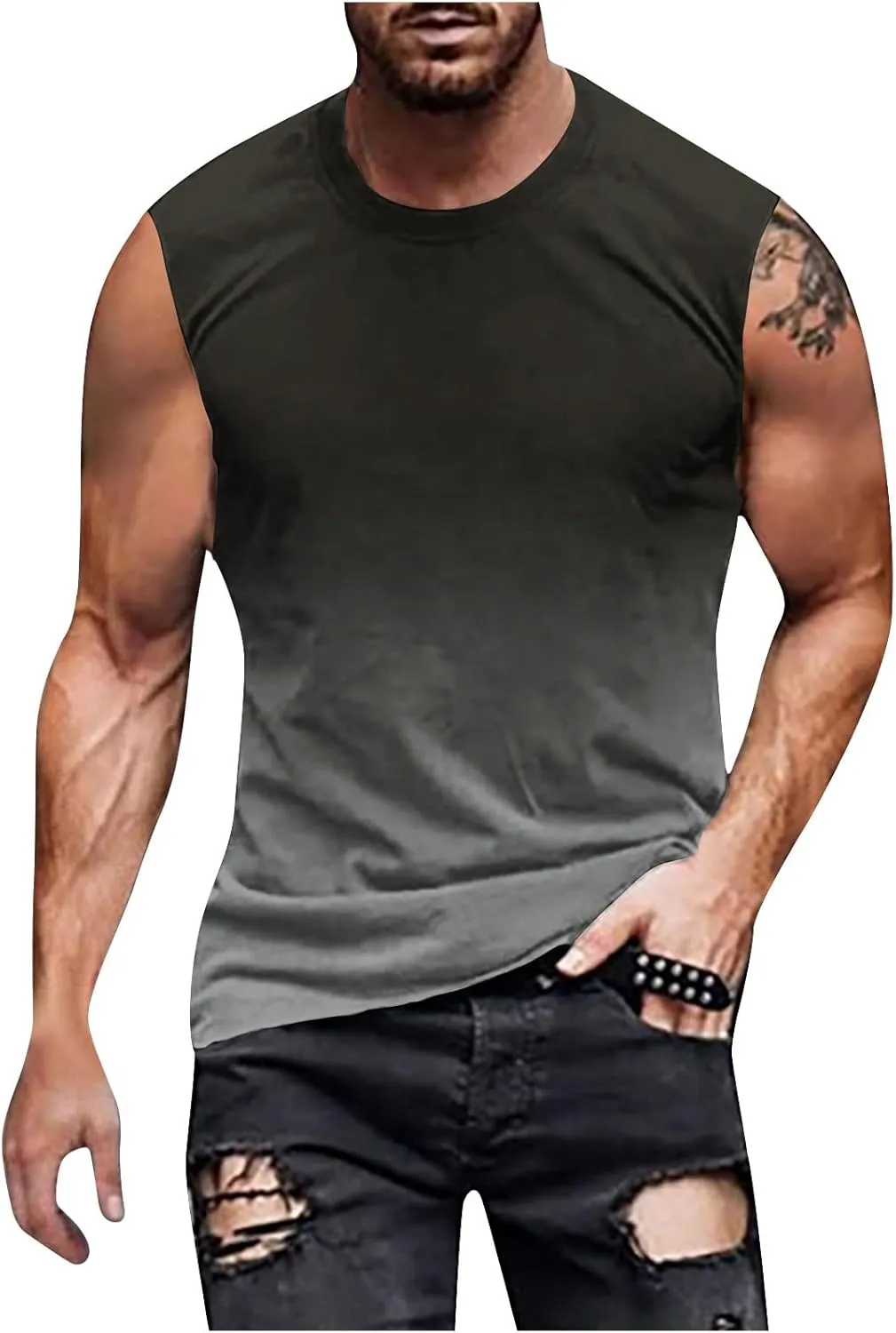 Xiaojmake Men's Workout Tank Top Quick Dry Athletic Running Muscle Tee Training Gym Shirt Ombre Sleeveless Cutoff Shirt