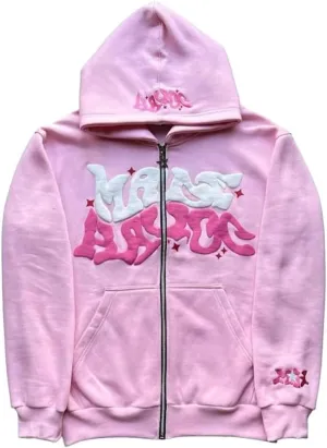 Y2K Zip Up Hoodies Puff Print Grunge Graphic Jackets Hip Hop Streetwear Sweatshirts Unisex