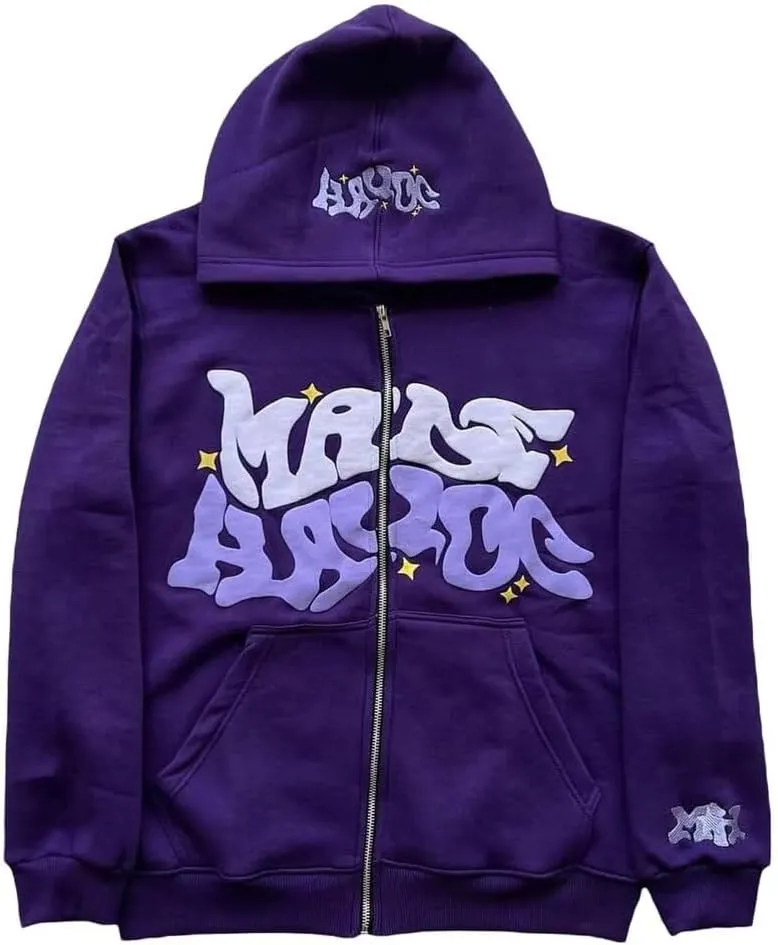 Y2K Zip Up Hoodies Puff Print Grunge Graphic Jackets Hip Hop Streetwear Sweatshirts Unisex