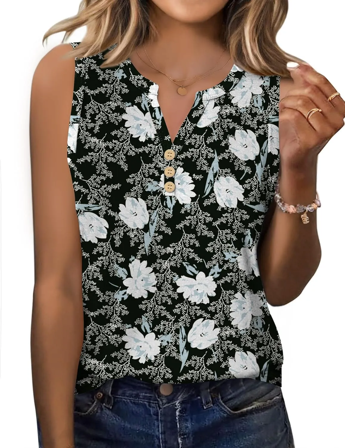 Zeagoo Womens Tank Tops 2025 Loose Button Down V Neck Flowy Summer Tops Basic Trendy Beach Vacation Outfits