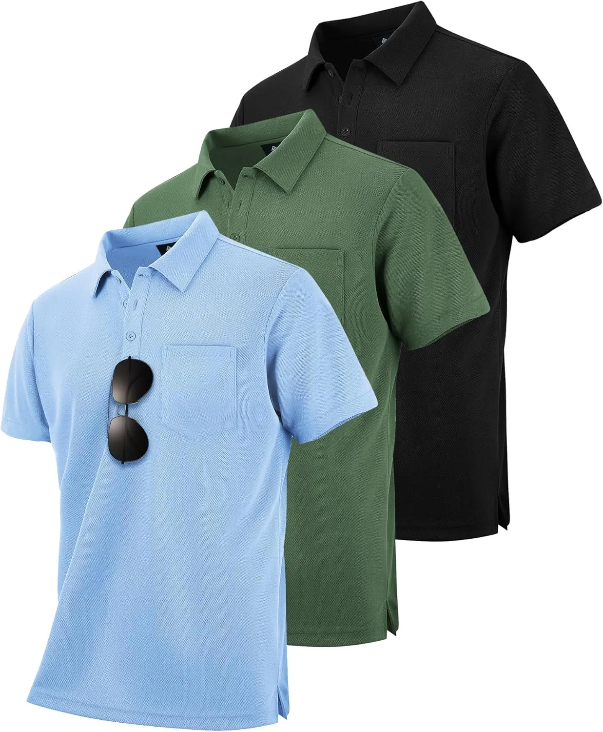 ZITY 3 Pack Polo Shirts for Men with Pocket Short Sleeve Moisture Wicking Outdoor Tactical Shirt Summer Casual