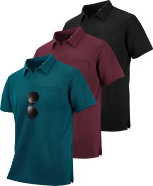 ZITY 3 Pack Polo Shirts for Men with Pocket Short Sleeve Moisture Wicking Outdoor Tactical Shirt Summer Casual