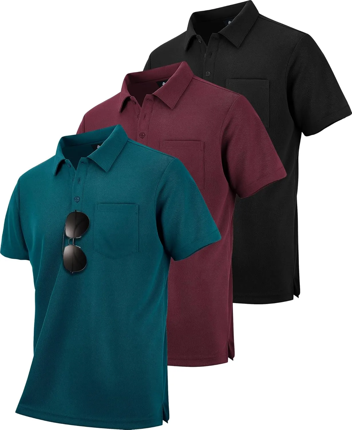 ZITY 3 Pack Polo Shirts for Men with Pocket Short Sleeve Moisture Wicking Outdoor Tactical Shirt Summer Casual