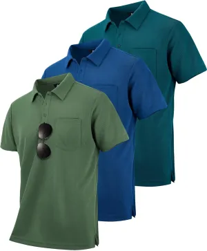 ZITY 3 Pack Polo Shirts for Men with Pocket Short Sleeve Moisture Wicking Outdoor Tactical Shirt Summer Casual