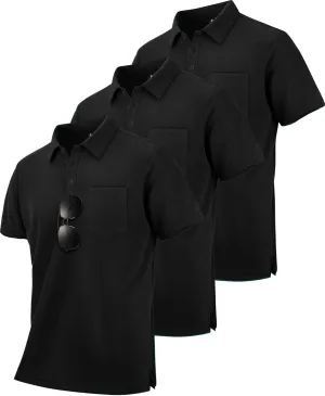 ZITY 3 Pack Polo Shirts for Men with Pocket Short Sleeve Moisture Wicking Outdoor Tactical Shirt Summer Casual