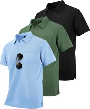 ZITY 3 Pack Polo Shirts for Men with Pocket Short Sleeve Moisture Wicking Outdoor Tactical Shirt Summer Casual