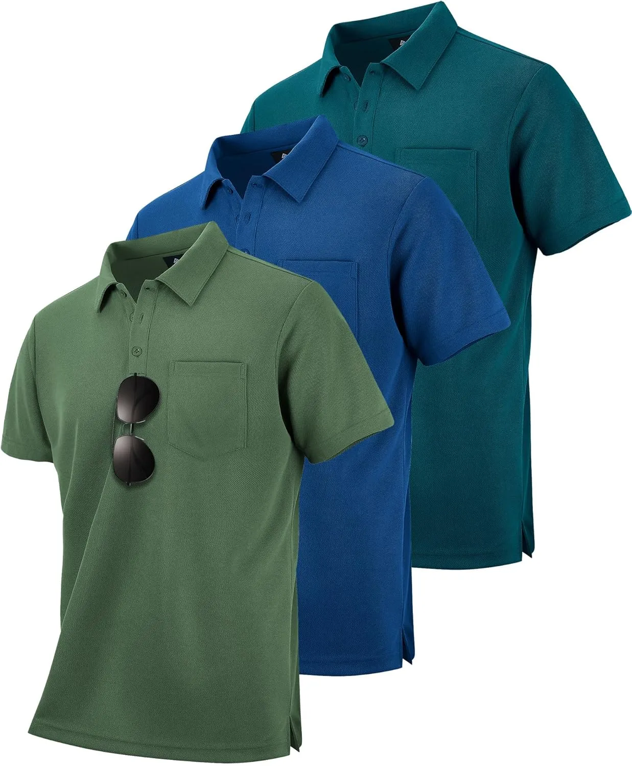 ZITY 3 Pack Polo Shirts for Men with Pocket Short Sleeve Moisture Wicking Outdoor Tactical Shirt Summer Casual