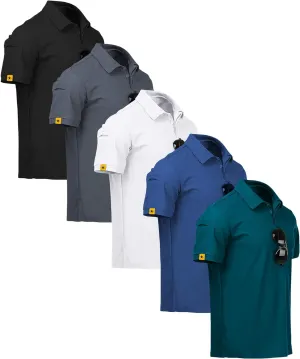ZITY 5 Pack Mens Polo Shirt Short Sleeve Sports Golf Tennis T-Shirt Moisture-Wicking Summer Shirts
