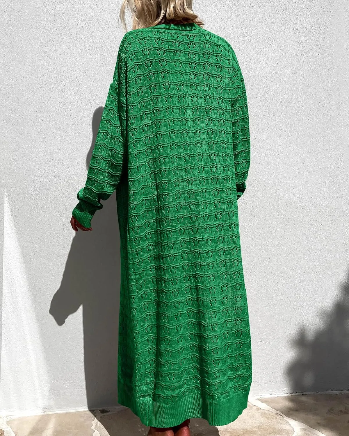 ZoeAce Womens Crochet Maxi Cardigan Sweaters Open Front Knit Long Sleeve Lightweight Duster Cardigan Casual Winter Outfits
