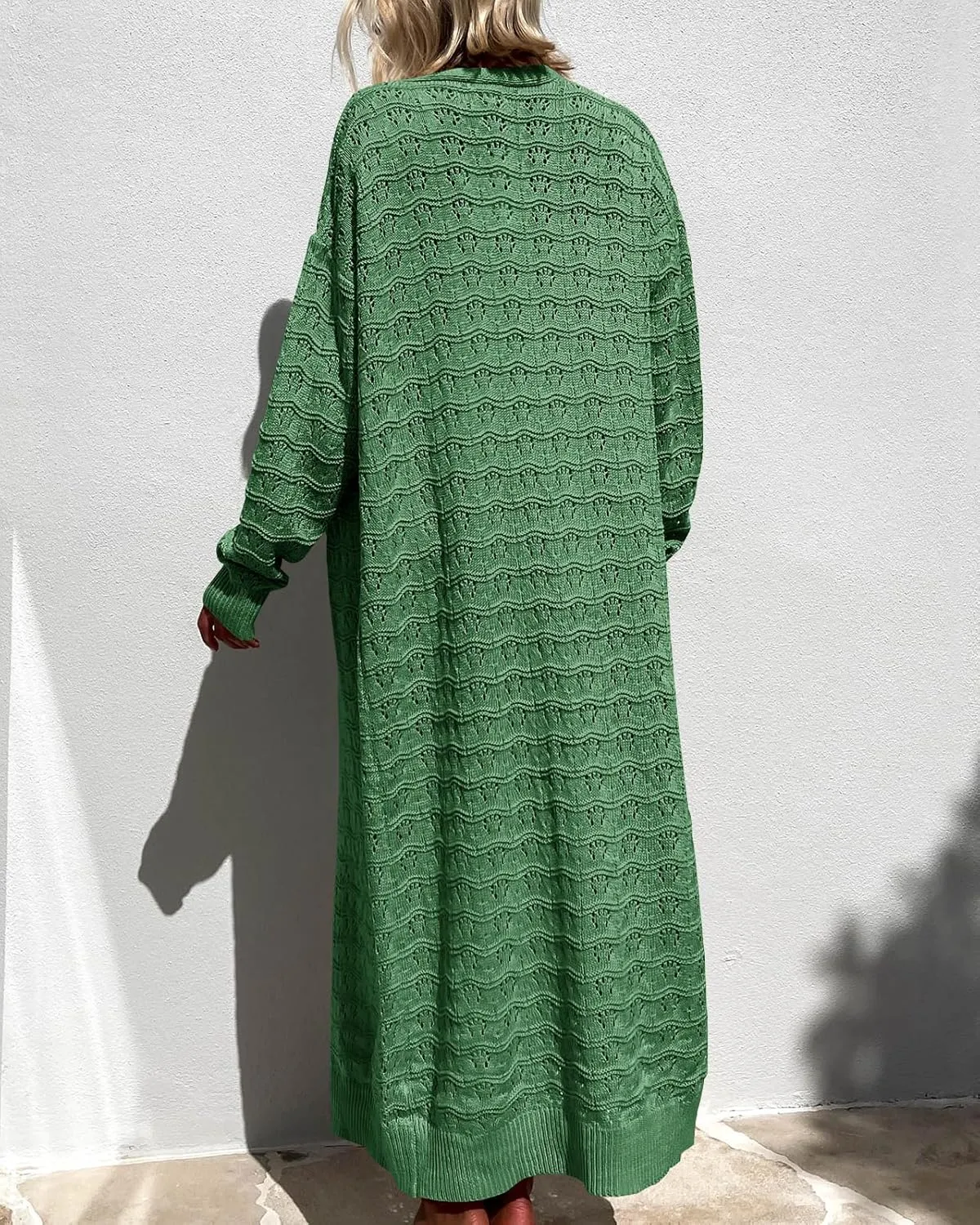 ZoeAce Womens Crochet Maxi Cardigan Sweaters Open Front Knit Long Sleeve Lightweight Duster Cardigan Casual Winter Outfits